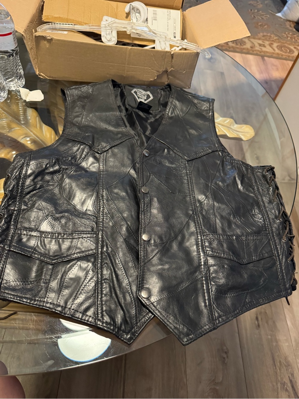 Women’s Black Leather Lace-Side Vest - Classic Motorbike Style